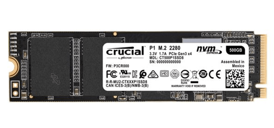 Crucial SSD disk P1, 500 GB, M.2 80 mm PCI-e 3.0 x 4 NVMe, 3D QLC
