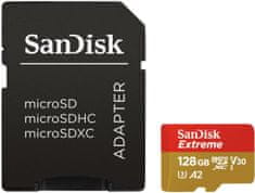 SanDisk Extreme pomnilniška kartica + adapter, microSDXC, 128GB, A2, C10, V30, UHS-I, U3 (SDSQXA1-128G-GN6AA)