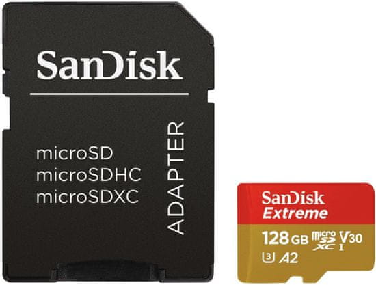 SanDisk spominska kartica Extreme Micro SDXC 128GB A2 C10 V30 UHS-I + adapter (SDSQXA1-128G-GN6MA) - Odprta embalaža