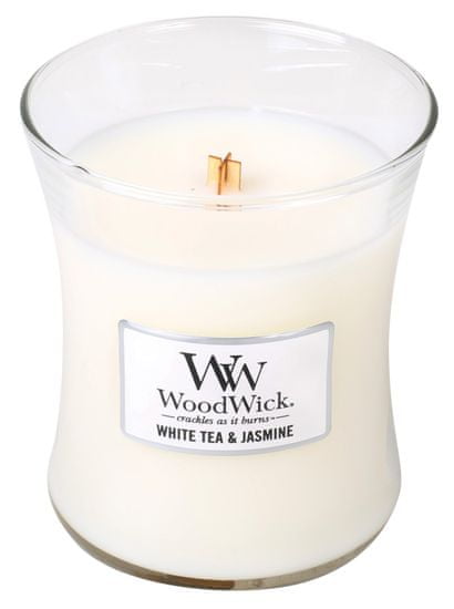 Woodwick dišeča sveča Beli čaj in jasmin, 275 g
