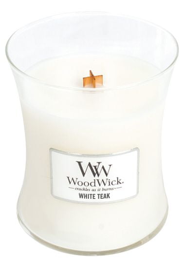 Woodwick dišeča sveča Beli teak, 275 g