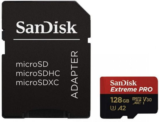 SanDisk spominska kartica micro SD Extreme Pro SDXC 128 GB + adapter