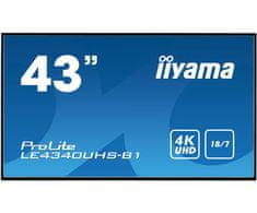 iiyama LED LCD informacijski monitor ProLite LE4340UHS-B1, AMVA3, VGA/DVI/HDMI, 107,9 cm (42,5"), črn