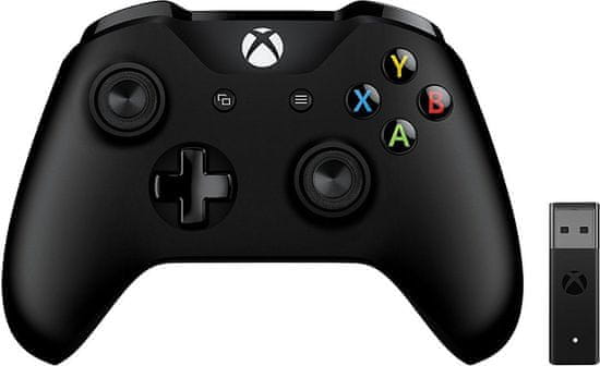 Microsoft brezžični igralni plošček Xbox One, črn + USB adapter za Windows 10