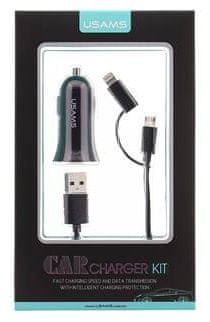 USAMS CC013 A-TU USB avtopolnilec + U-Gee 2v1 Kabel Black (EU Blister) 2432903