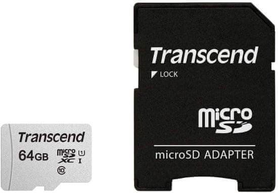 Transcend spominska kartica microSDXC 64GB 300S, 95/45 MB/s, C10, UHS-I Speed Class 3 (U3), adapter