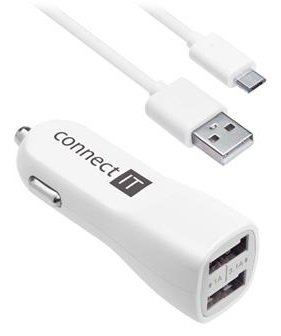Connect IT InCarz PREMIUM nabíječka do auta 2× USB 3,1 A + 1 A, bílá CI-708