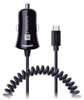 Connect IT avtomobilski polnilnik InCarz Micro-USB 2,1 A, 1m spiralni kabel CI-436, črn