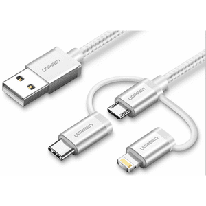 USB 2.0 na Micro USB+Lightning+Type C (3 v 1) podatkovni kabel pleten, 1 m