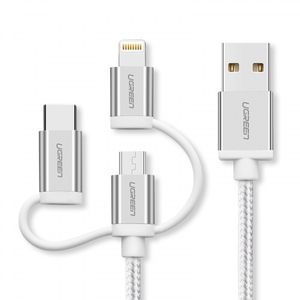 USB 2.0 na Micro USB+Lightning+Type C (3 v 1) podatkovni kabel pleten, 1,5 m