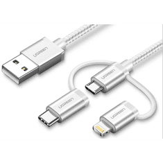 Ugreen USB 2.0 na Micro USB+Lightning+Type C (3 v 1) podatkovni kabel pleten, 1,5m