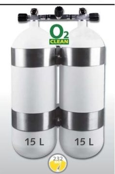 EUROCYLINDER Dvojna steklenica 2 x 15 L 230 bar s kolektorjem in obročki