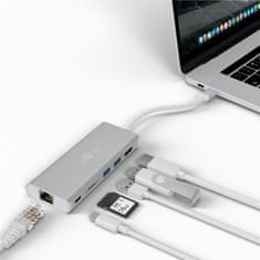Goobay vmesnik USB-C (HDMI 4k 30 Hz, USB, CR, RJ45, PD), aluminij