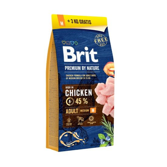 Brit Premium By Nature Adult M briketi, s piščancem, 15 + 3 kg