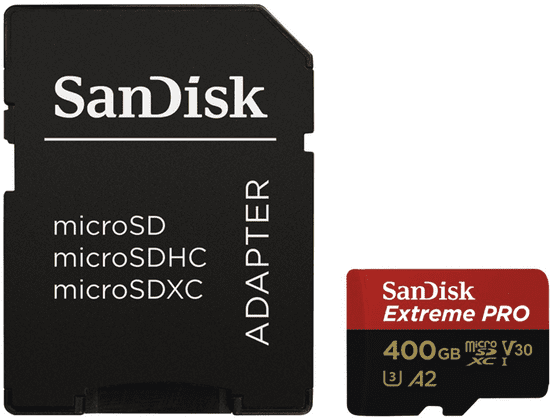 SanDisk Extreme Pro Micro SDXC spominska kartica, 400 GB, 170MB/s, UHS-I, V30 + SD adapter + SD adapter