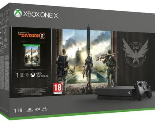 Microsoft igralna konzola Xbox One X, 1TB, črna + Tom Clancy’s The Division 2