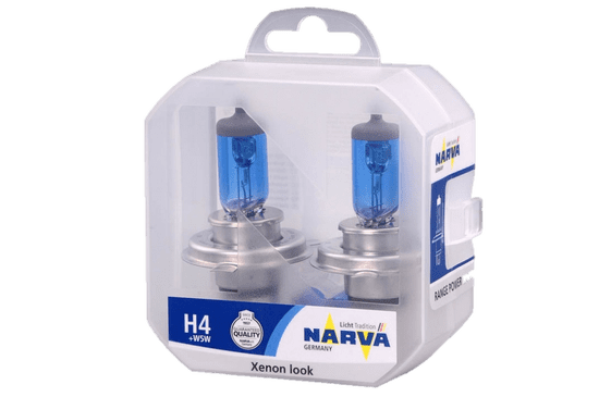 Narva žarnica 12V-H4-100/90W Range Power White + W5W, 2 kosa