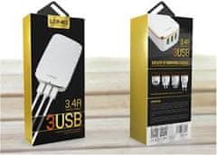Polnilec LDNIO USB, 3 izhodi 5V/3.4A/17W A3304, bel