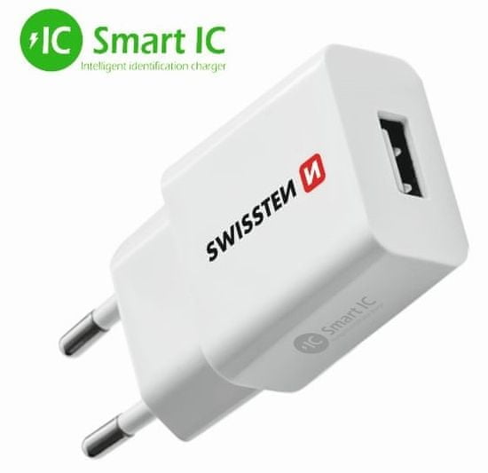 SWISSTEN polnilnik SMART IC 1× USB 2,1 A Power 22013308, bel