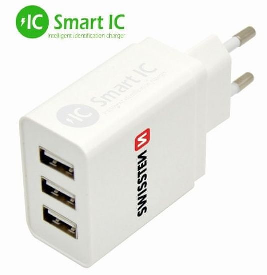 SWISSTEN polnilnik SMART IC 3× USB 3,1 A Power 22013303, bel