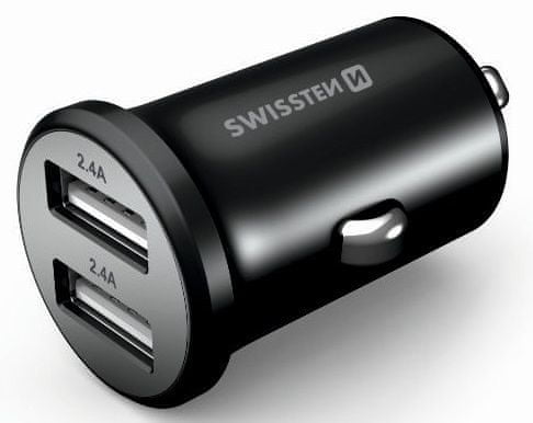 SWISSTEN CL adapter 2× USB 4,8, 20114000, Metal, črn