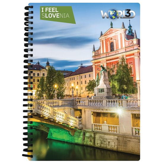 World 3D I Feel Slovenia notebook A5 80L – Ljubljana, spirala, črtani