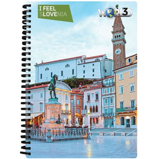 World 3D I Feel Slovenia notebook A5 80L – Piran, spirala, črtani