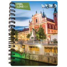 World 3D notebook I Feel Slovenia A6 50L – Ljubljana, spirala, črtani
