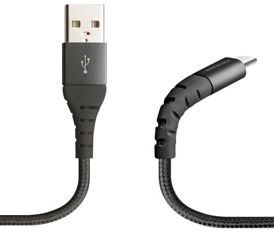SBS kabel Unbreakable s kovinskim konektorjem, USB/USB-C, 1 m, črn