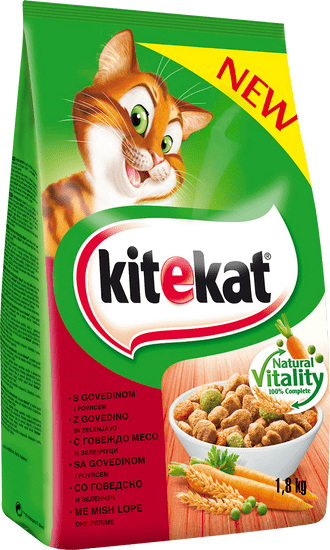 Kitekat suha hrana za odrasle mačke, govedina/zelenjava, 1,8 kg