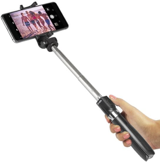 SBS tripod selfie palica, teleskopska, daljinsko sprožilo, črna