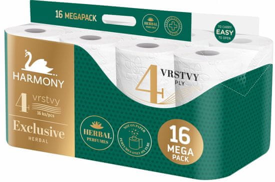Harmony EXCLUSIVE toaletni papir Herbal Parfumes 16, 4 slojni - Odprta embalaža