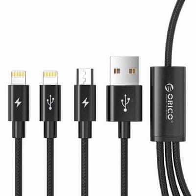 Orico kabel USB 3v1, Micro USB in Lightning adapter, 1.2m, UTS3-12-BK