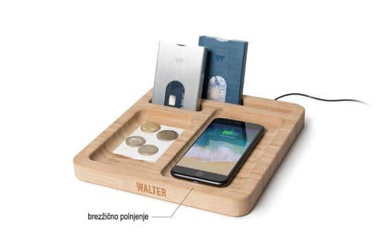Walter Wallet podstavek Walter Bamboo Dock + brezžično polnjenje mobilnega telefona