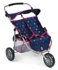 Bayer Chic otroški voziček za lutki/dvojčka, JOGGER PRO, modro - roza z zvezdicami