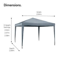 VonHaus Pop Up paviljon, 3 x 3 m, siv