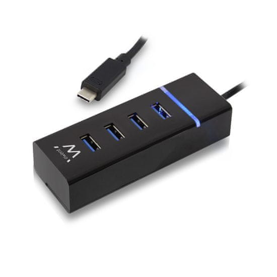 Ewent USB vozlišče USB-C v 4x USB-A 3.0, črn