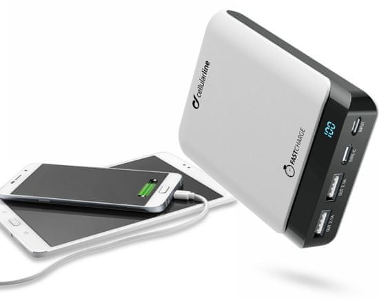 CellularLine prenosna baterija PowerUp 10.000, USB-C, bela - Odprta embalaža