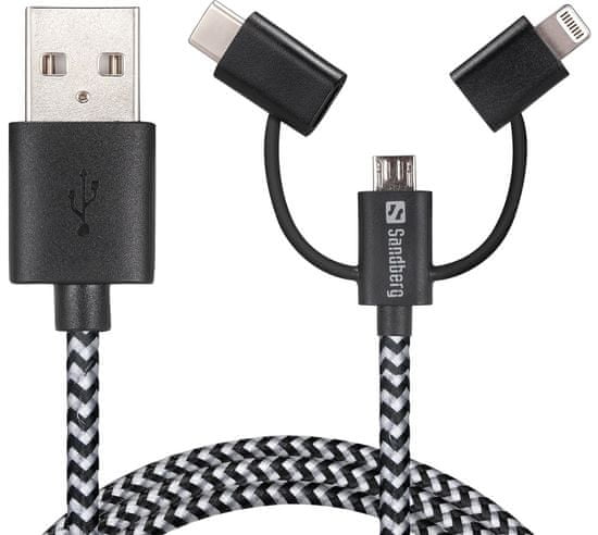 Sandberg polnilni kabel 3v1, LightNING + microUSB + USB-C