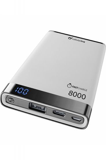CellularLine prenosna baterija Manta 8000 USB-C, bela - Odprta embalaža
