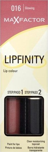 Max Factor Long-lasting lipstick with Lipfinity balsam, odtenek 016 – Glowing, 2.3 ml + 1.9 ml