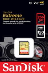 SanDisk pomnilniška kartica SDXC, 256 GB, Extreme, 150/70MB/s