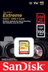 SanDisk pomnilniška kartica SDXC, 256 GB, Extreme, 150/70MB/s