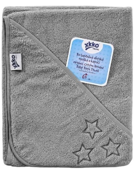 XKKO Organic, BIO bombažna brisača s kapuco, 90x90 cm, Silver Stars, siva