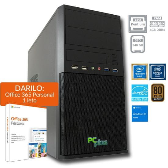 PCplus namizni računalnik Family G5400/4GB/SSD240GB/W10H + DARILO: 1 leto Office 365 (138774)