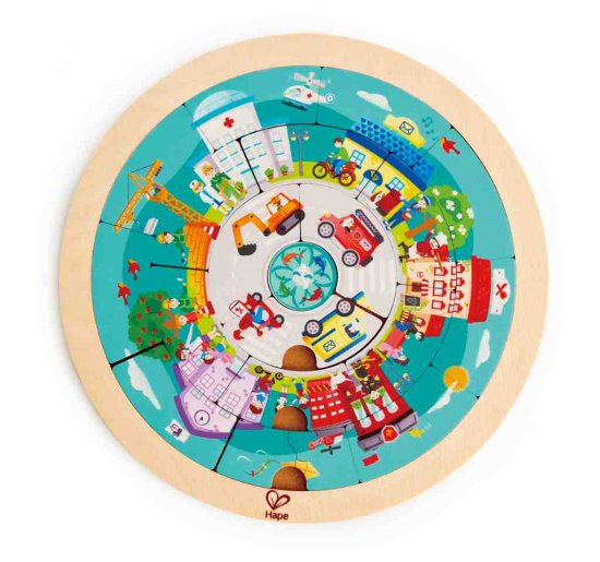 Hape okrogle dvostranske puzzle, mesto