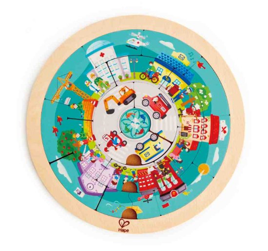 Hape okrogle dvostranske puzzle, mesto