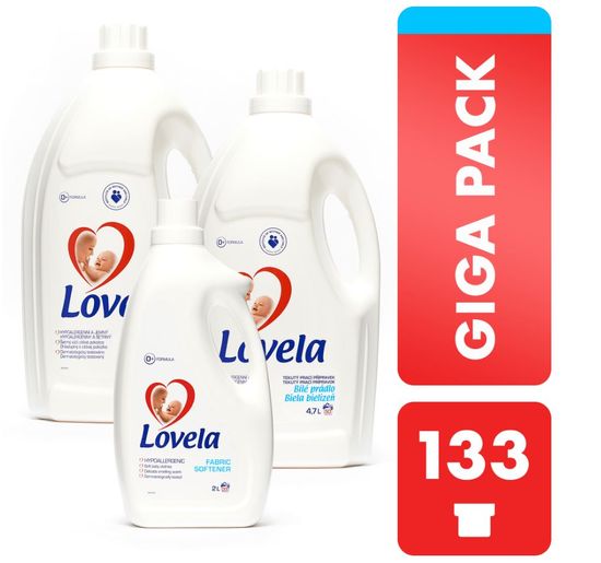 Lovela Gigapack pralni gel za belo perilo, 9,4 L + mehčalec gratis