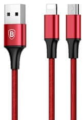 BASEUS Rapid 2v1 napajalni kabel za microUSB, Lightning 3 A/1,2 m, rdeč CAML-SU09