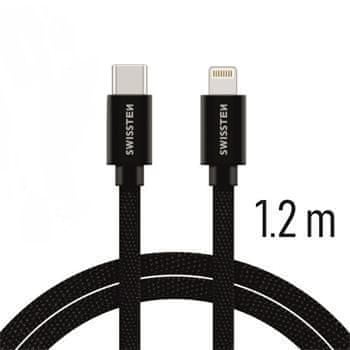SWISSTEN podatkovni kabel Textile USB-C / Lightning 1,2 M, črn 71525201